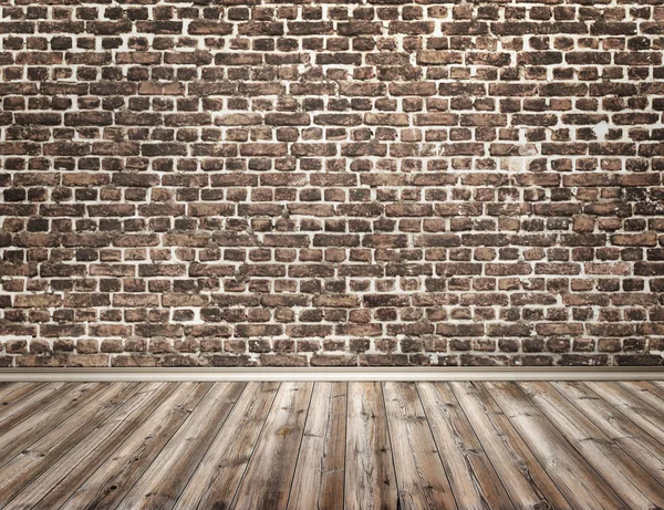 Tuğla duvar ve ahşap zemin ile boş oda — Stok fotoğraf