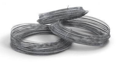 Metal tel üzerinde beyaz izole ve rulo. 3D çizim