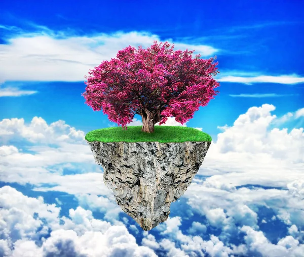 Concepto de libertad. Isla en el cielo con un árbol en el fondo del cielo . — Foto de Stock