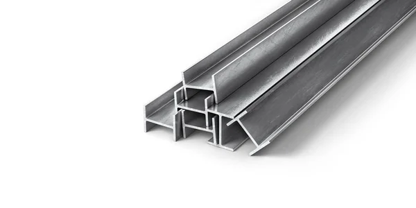 Prodotti laminati in metallo. Profili e tubi in acciaio. Illustrazione 3d — Foto Stock