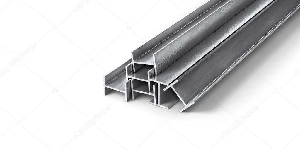 Rolled metal products. Steel profiles and tubes. 3d illustration