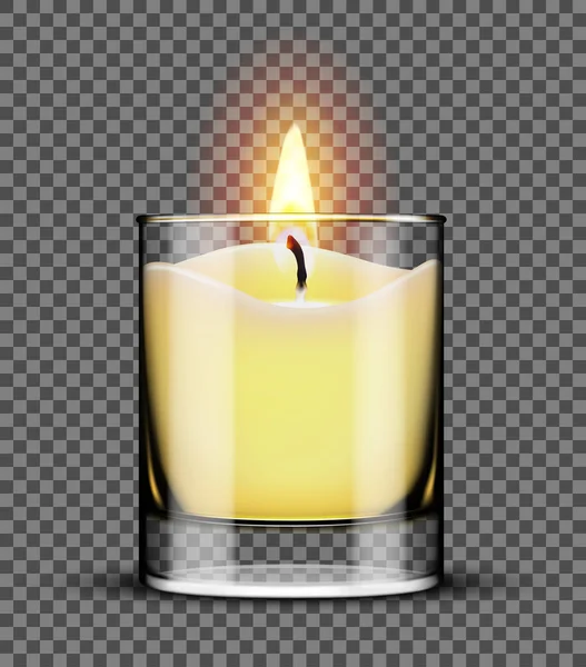 Vela ardiente en un frasco de vidrio aislado sobre fondo transparente — Vector de stock