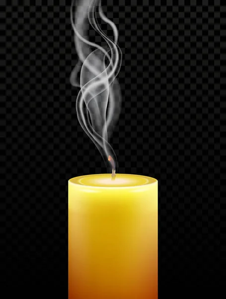 Rauch und erloschene Kerze auf schwarzem Hintergrund — Stockvektor