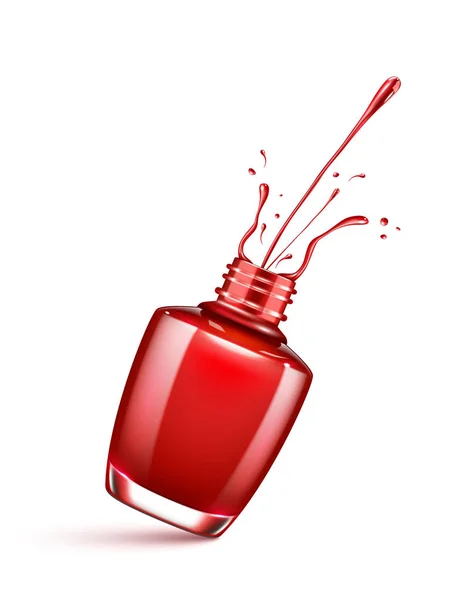 Bouteille de vernis à ongles rouge avec éclaboussure isolée sur blanc — Image vectorielle