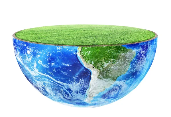 Yeşil çimenlerin üzerinde beyaz bir arka plan ile gezegenin yarısı — Stok fotoğraf