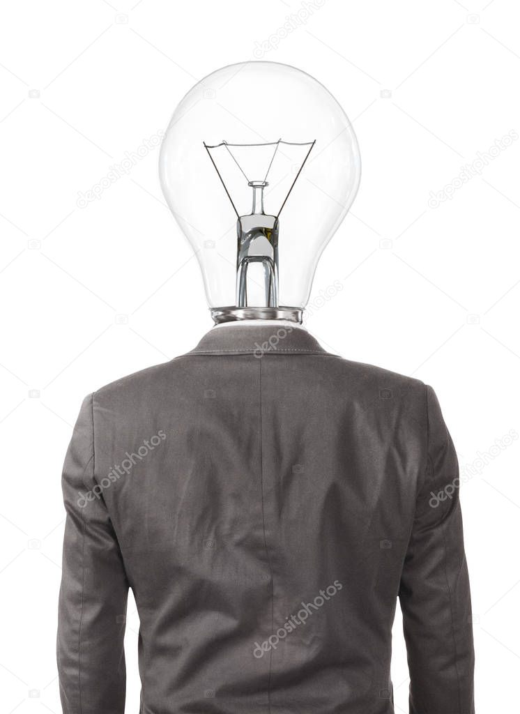 Man in a suit with a head in the shape of a lightbulb