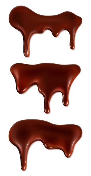 Cioccolato fuso gocciolamento impostato su sfondo bianco — Vettoriale Stock