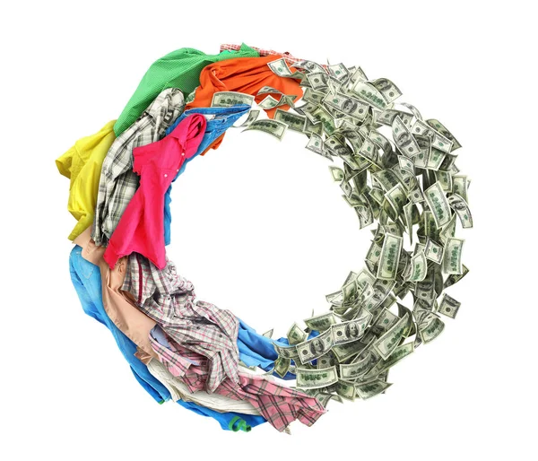 Clothing turns into money and back isolated on white background — Stock Photo, Image
