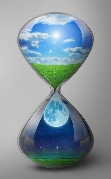 Begreppet tid. Timglaset skildrar ändringen av dag och nig — Stockfoto
