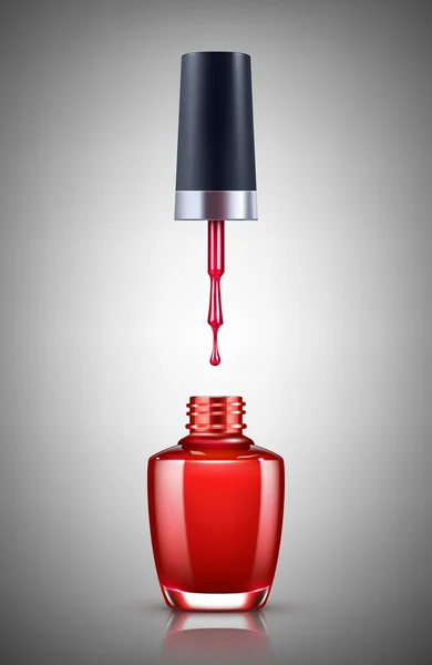 Nail polish dripping from brush into bottle — Stock Vector