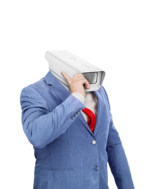 Gizli kamera üzerinde şeklinde bir kafa içi boş bir kostüm 