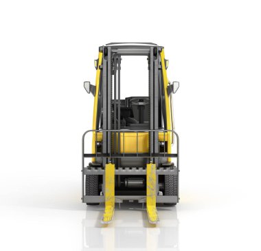 Beyaz bir arka plan üzerinde modern forklift. 3D çizim