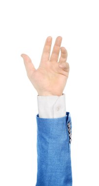 Beyaz bir arka plan üzerinde takım elbiseli el