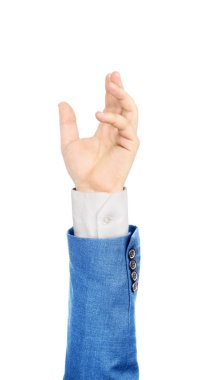 Beyaz bir arka plan üzerinde takım elbiseli el