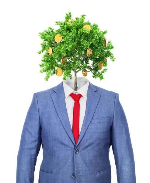 Striving for money. A hollow costume with a head in shape of mon — Stock Photo, Image
