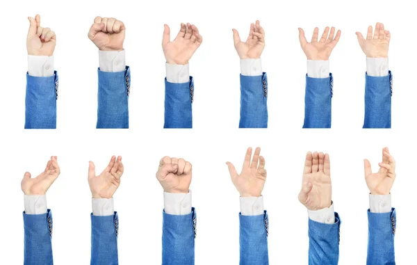 Set of hands in suit on a white background — Stock Photo, Image