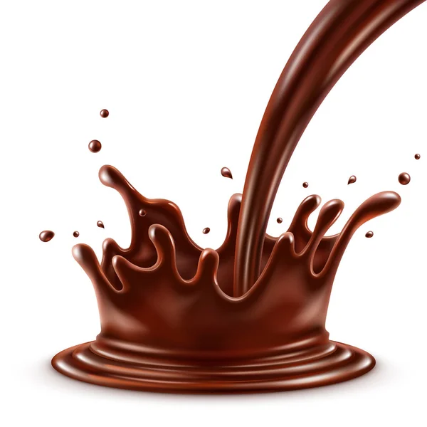 Salpicadura de chocolate caliente con vertido, aislado sobre fondo blanco — Vector de stock