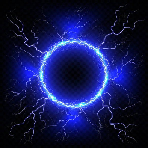 Ηλεκτρικό λάμψη της αστραπής σε σκούρο φόντο διαφανές. Διάνυσμα κύκλο αστραπή — Διανυσματικό Αρχείο