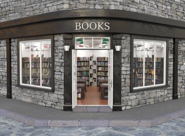 Kitap mağazası dış cephe, 3d çizim
