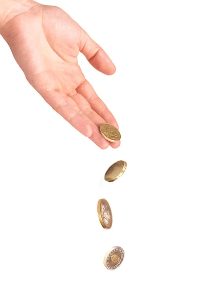 Münzen Aus Der Hand Fallen — Stockfoto