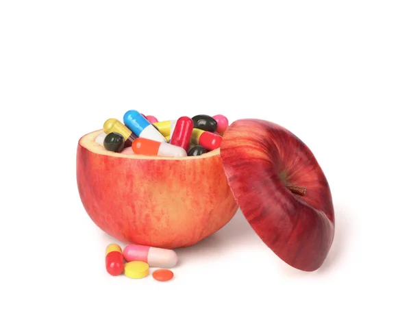 Manzana Fruta Llena Medicinas Coloridas — Foto de Stock