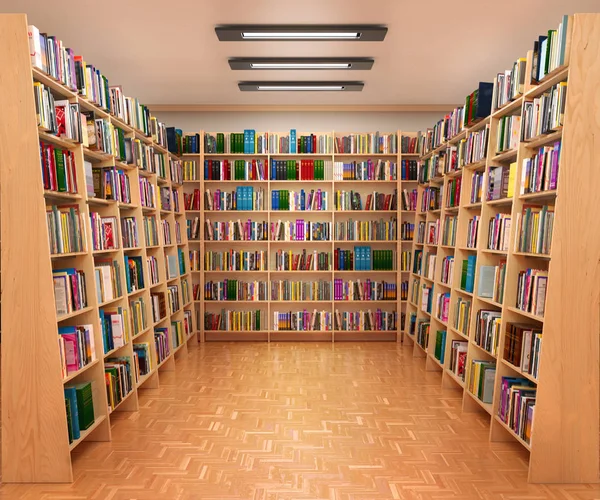 Bookshelf in book store. 3d illustration — Stock Photo, Image