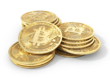 Beyaz izole bitcoin para. Madencilik. 3D çizim