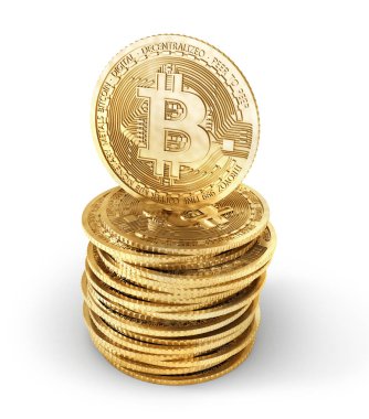 Beyaz izole bitcoin para. Madencilik. 3D çizim