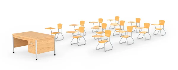 Stoelen van het Bureau en de school op de witte achtergrond. 3D illustratie — Stockfoto