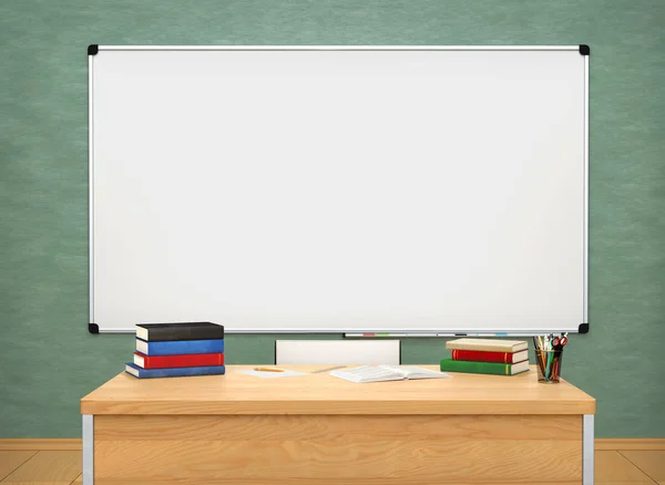 Skolbänk och classboard. 3D illustration — Stockfoto