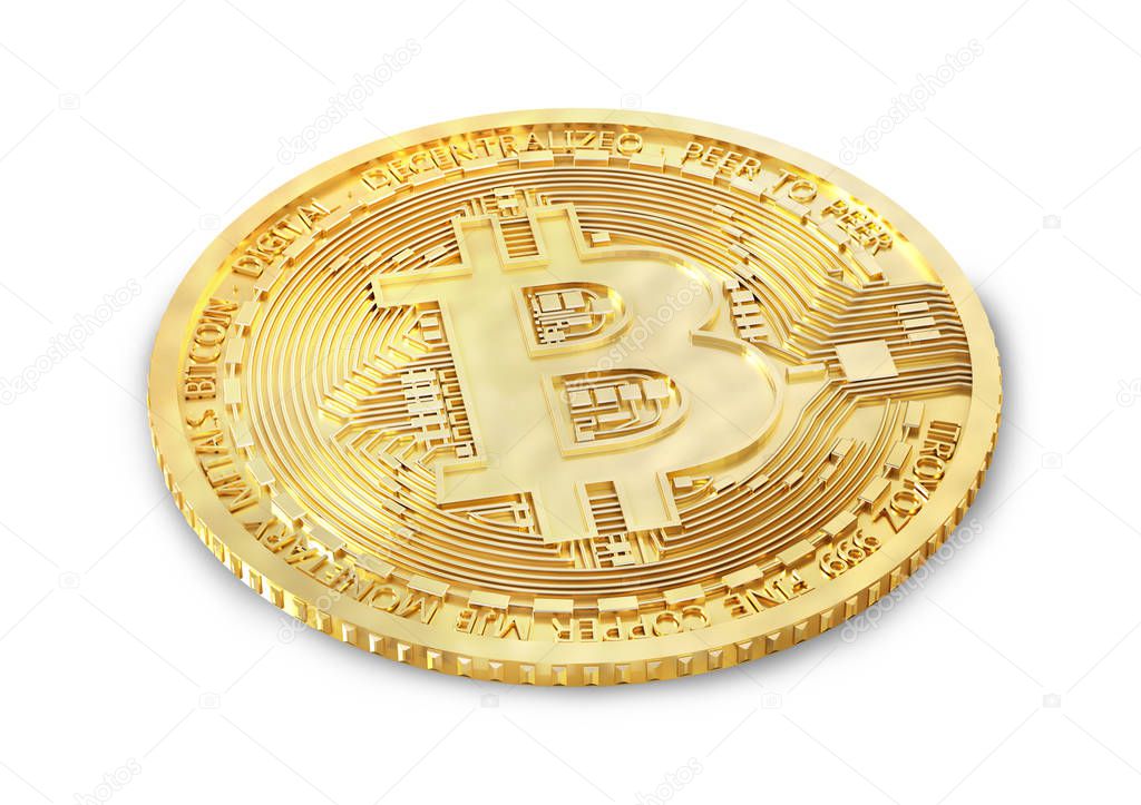 Coin of bitcoin isolated on a white. Mining. 3d illustration