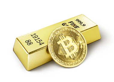 Beyaz izole bitcoin para. Madencilik. 3D çizim