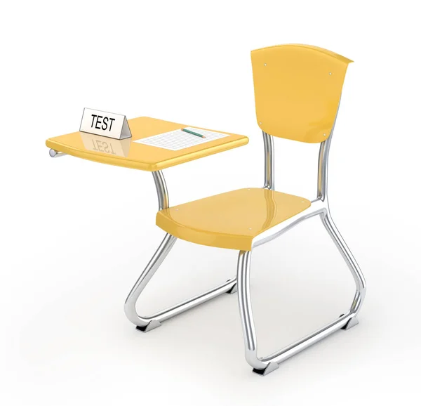 Isolerade tabell tecken och skola stol på den vita bakgrunden. 3D illustration — Stockfoto