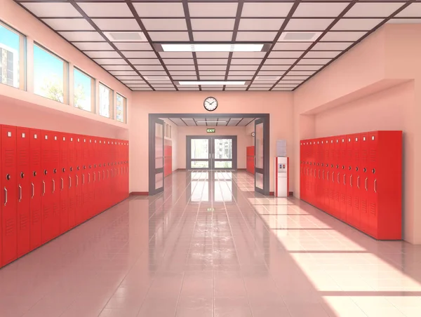 Interior del pasillo de la escuela. ilustración 3d — Foto de Stock