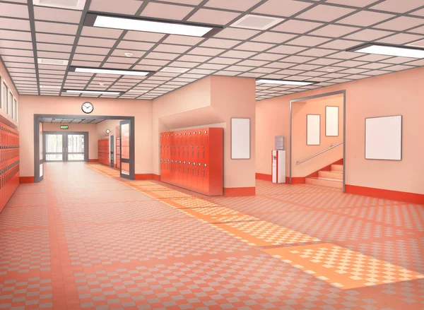 Interior do corredor da escola. ilustração 3d — Fotografia de Stock