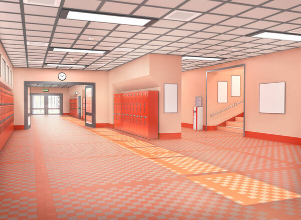 School corridor interior. 3d illustration