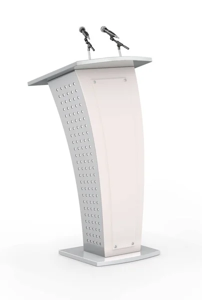 Rostrum avec microphone sur le fond blanc. Illustration 3d — Photo