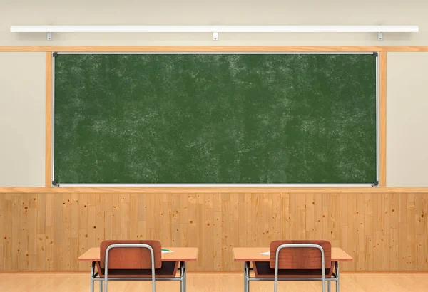 Classboard a školní stoly. 3D obrázek — Stock fotografie