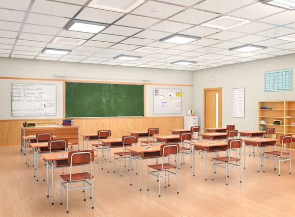 School classroom interior. 3d illustration