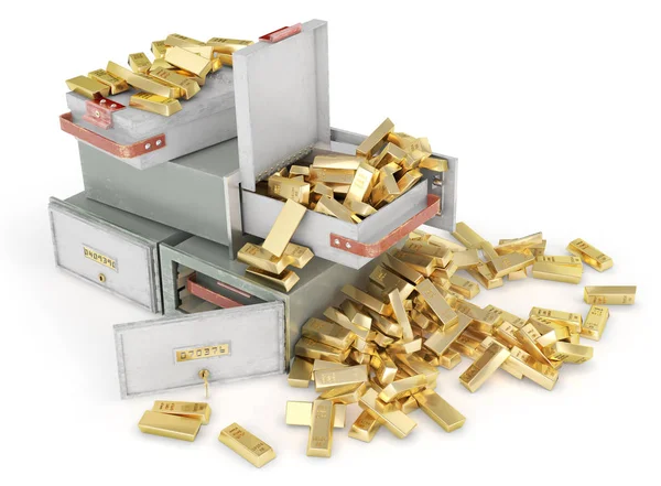 Banking concept. Stack of bank cells full of gold isolated on a white. 3d illustration — Stock Photo, Image