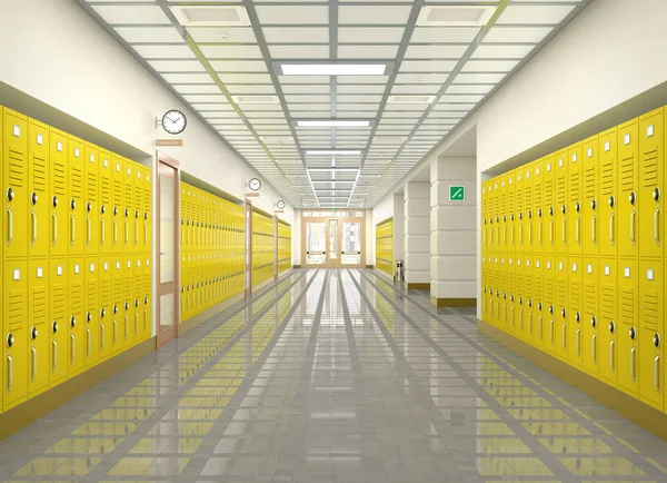 Interiér školní chodby. 3D ilustrace — Stock fotografie