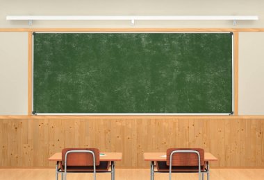 Classboard ve okul masaları. 3D çizim