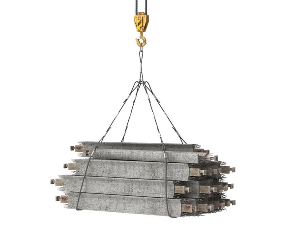 Reinforced concrete lintels on crane 3d illustration — Stock Photo, Image