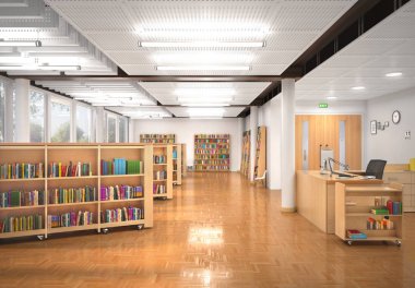 Kitap mağaza iç. 3D çizim