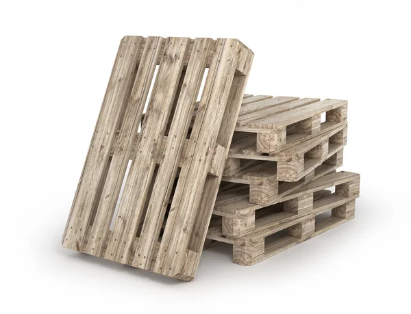 Stapel hout pallets geïsoleerd op een witte. 3D illustratie — Stockfoto