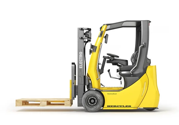 Modern forklift with empty pallet on a white background. 3d — Stock Photo, Image
