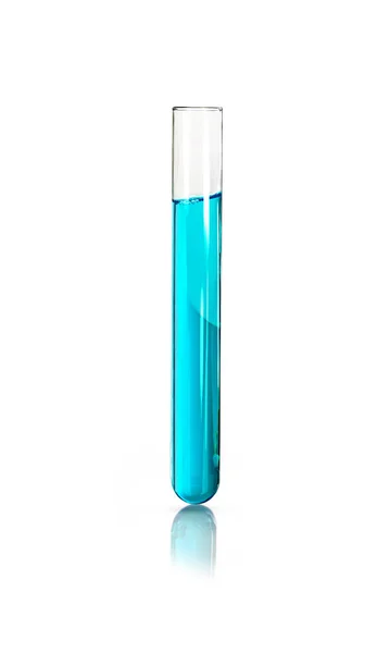 Medical test tube with blue liquid isolated on white background — Stock Photo, Image