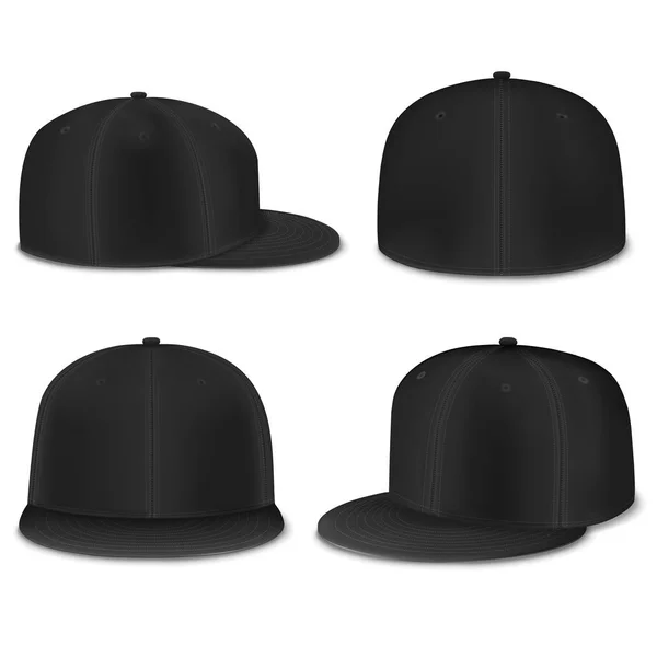 Mock-up Black Cap Hip Hop Set 4 — Stock Vector