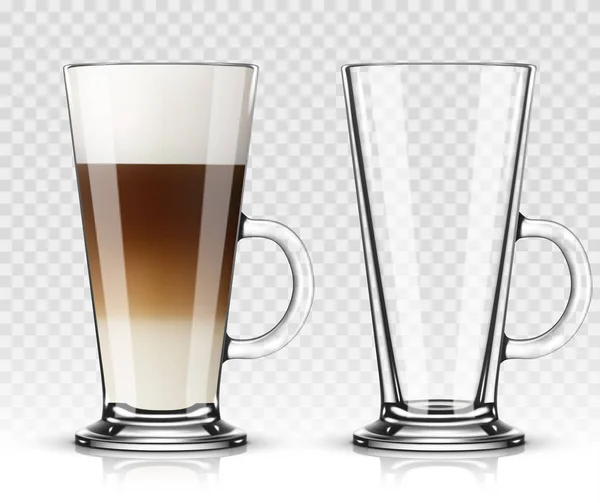 Vector illustration of coffee latte in glass on transparent background — Stock Vector