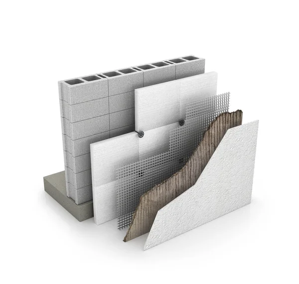 温暖, 墙壁的隔热。3d 插图 — 图库照片